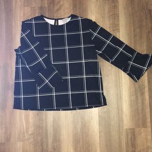 H&M Black Print Blouse Bell Sleeve Medium